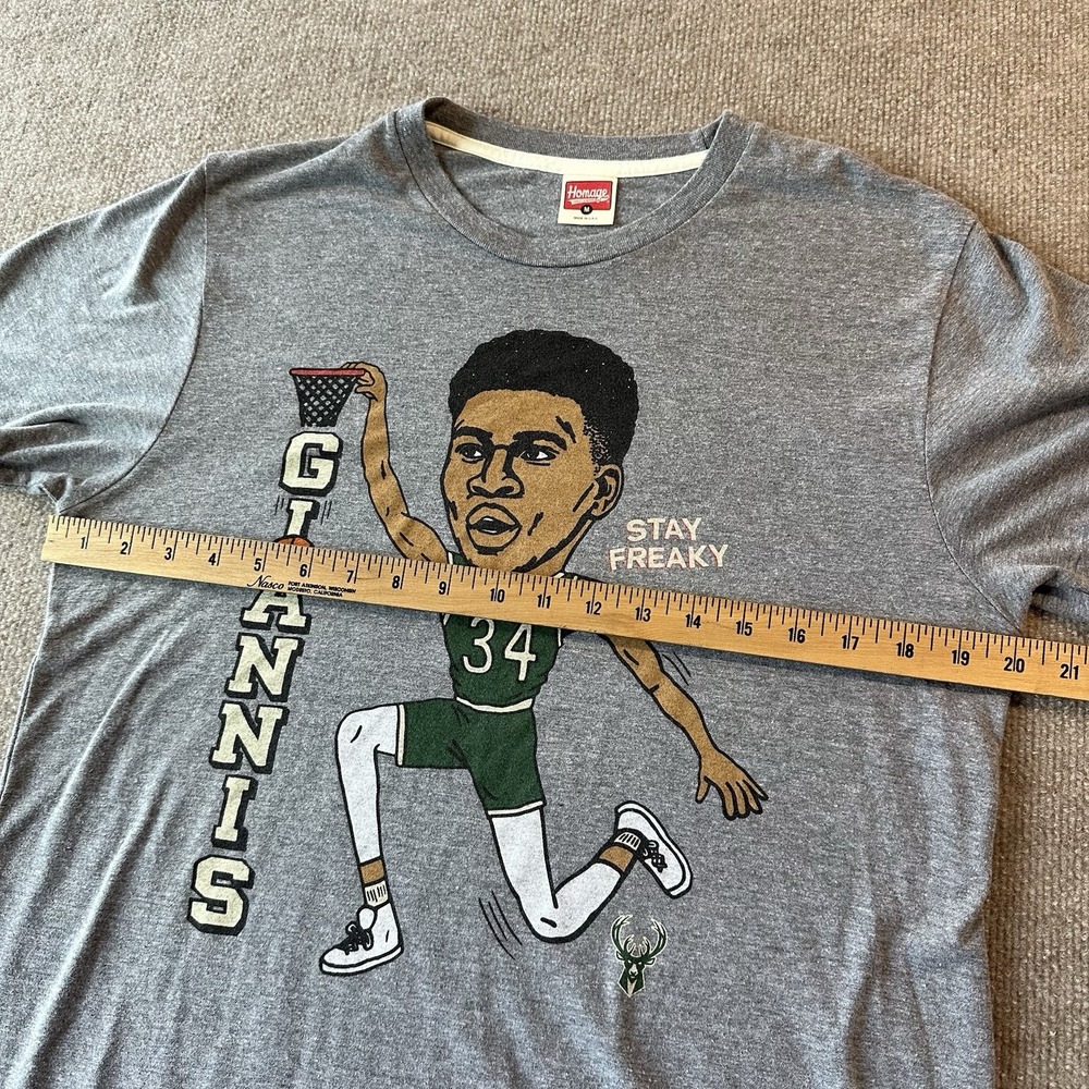 Homage Giannis T-Shirt Men's M Milwaukee Bucks Stay Freaky Single Stitch NBA - Picture 9 of 9